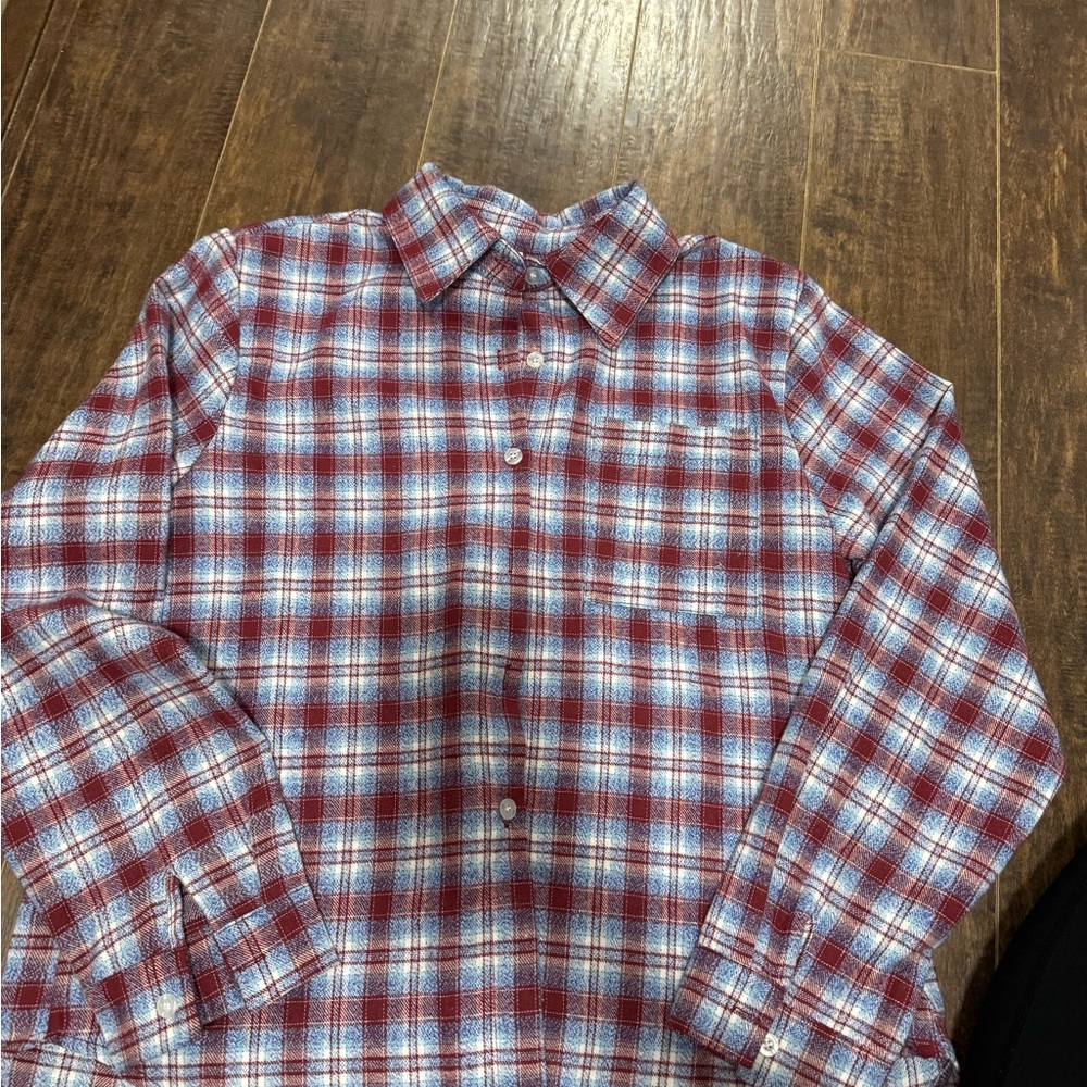 Red and White Plaid Button-Up Shirt